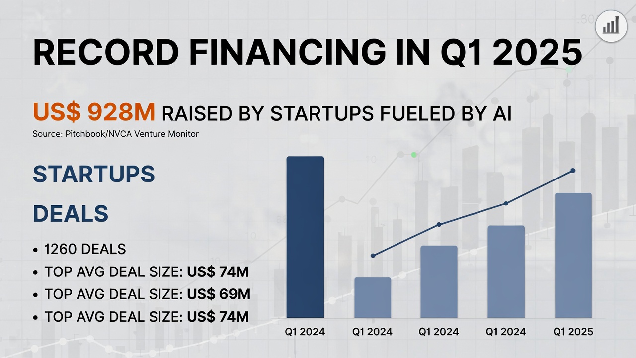 Financiamento Recorde de US$ 928M no Q1 2025 Impulsionado por IA